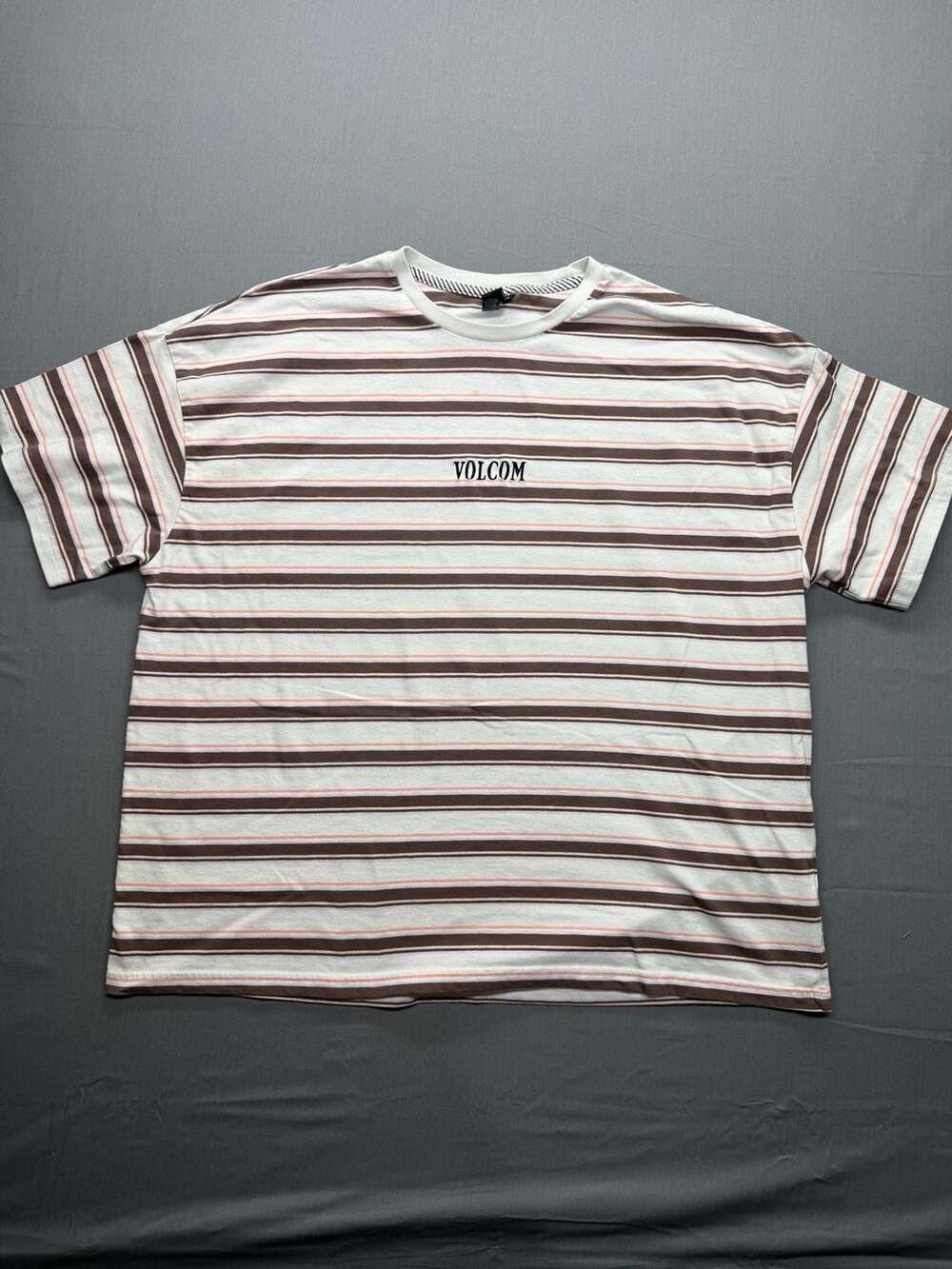 Volcom Coco Ho SS T-Shirt One Size Fits Most White Brown Striped